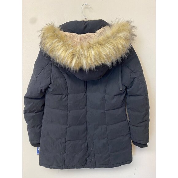 Nautica Women's Black Faux Fur Trim Hooded Puffer Coat Size M Defected (RIPPED) - Picture 6 of 8